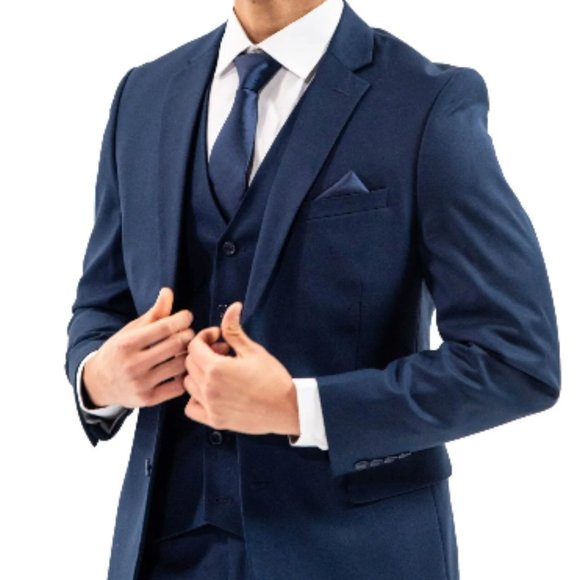 The Modern Groom Midnight Blue 3-Piece Suit: Jacket Pants Vest Shirt Tie